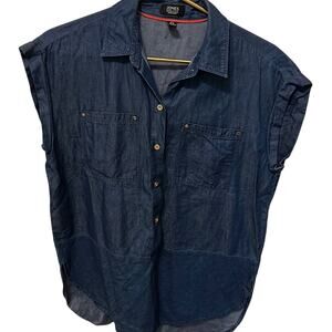 Jones New York Short Sleeve Demin Shirt Women's Size Small Western Modern Boxy